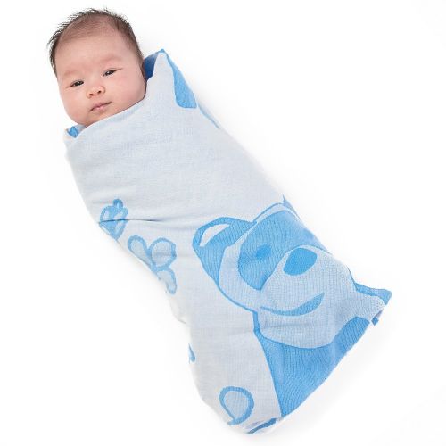  Breganwood Organics Muslin Swaddle Blanket Comes in Its Own Muslin Bag and Includes 2 Matching Bibs and A Wash Cloth, Soft Blue Adorable Ferret Design, Perfect for Your Precious Ne