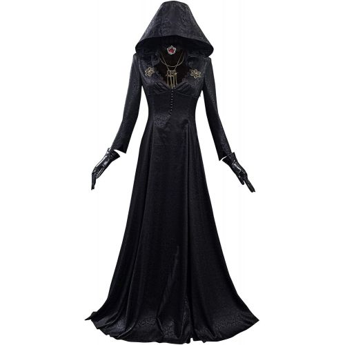  할로윈 용품Brehiay Resident Evil Village Costume Alcina Dimitrescu Black Hooded Dress Halloween Vampire Cosplay