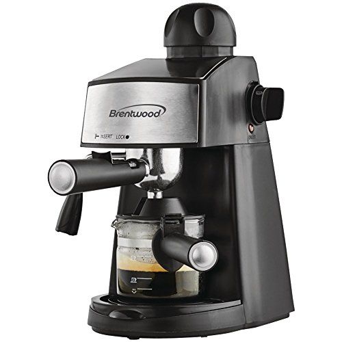  Brentwood Espresso Cappuccino Maker, Espresso & Cappuccino Maker, Brews up to 20oz of Espresso coffee, Powerful steamer to make rich cappuccinos & lattes, Glass decanter with cool-touch hand