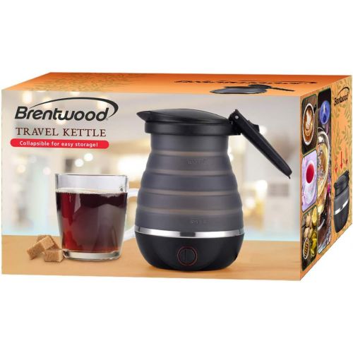  Brentwood Appliances KT-1508BK .85-Quart Dual-Voltage Collapsible-Travel Kettle (Black), 0.85Q