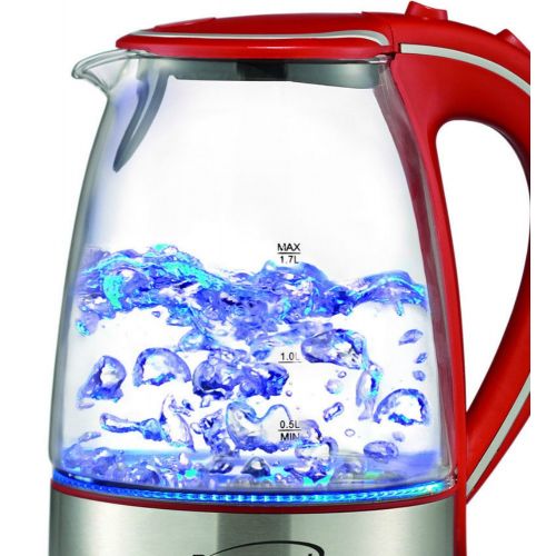  Brentwood Glass Stainless Steel Blue LED Indicator Light Cordless Electric Hot Water 1.7-liter Kettle