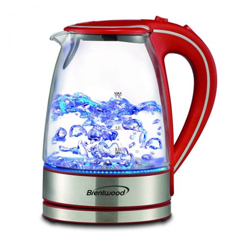  Brentwood Glass Stainless Steel Blue LED Indicator Light Cordless Electric Hot Water 1.7-liter Kettle