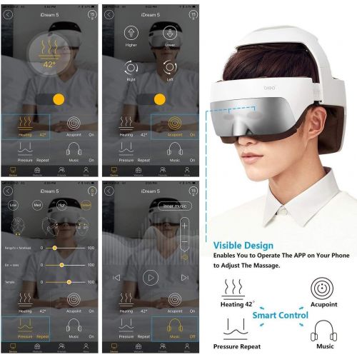  [아마존핫딜][아마존 핫딜] Breo iDream5 Rechargeable Head Massager, Eye Massager 2-in-1 Electric Helmet Massager with Heat, Air Compression, APP Control for Head Stress Relief