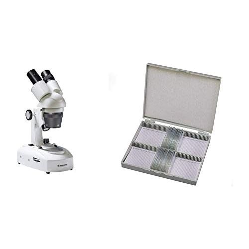  [아마존베스트]Bresser 3D Stereo Illuminated Microscope Researcher ICD LED 20 x 80 x Magnification & Permanent Preparations for Microscope (Pack of 25), Prefabricated and Preserved Preparations o