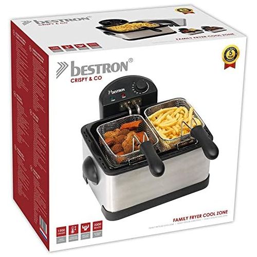  Breston Bestron Family Fritteuse Cool Zone, 3 Frittierkoerbe, 4 Liter, Fuer 1,5 kg/2x750 g Frittiergut, Sichtfenster, 2000 W, Edelstahl