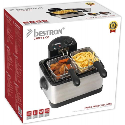  Breston Bestron Family Fritteuse Cool Zone, 3 Frittierkoerbe, 4 Liter, Fuer 1,5 kg/2x750 g Frittiergut, Sichtfenster, 2000 W, Edelstahl