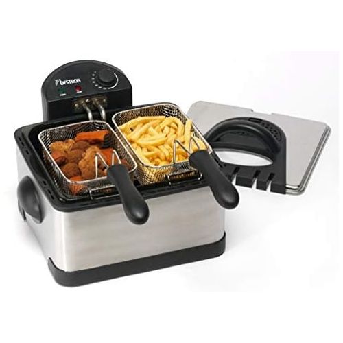  [아마존베스트]Breston Bestron Family Cool Zone Deep Fryer 3 Fryer Baskets 4 Litres for 1.5 kg / 2 x 750 g Deep Fryer, Viewing Window, 2000 W, Stainless Steel