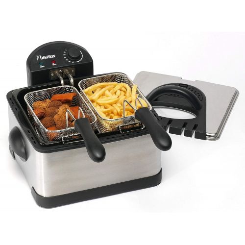  [아마존베스트]Breston Bestron Family Cool Zone Deep Fryer 3 Fryer Baskets 4 Litres for 1.5 kg / 2 x 750 g Deep Fryer, Viewing Window, 2000 W, Stainless Steel