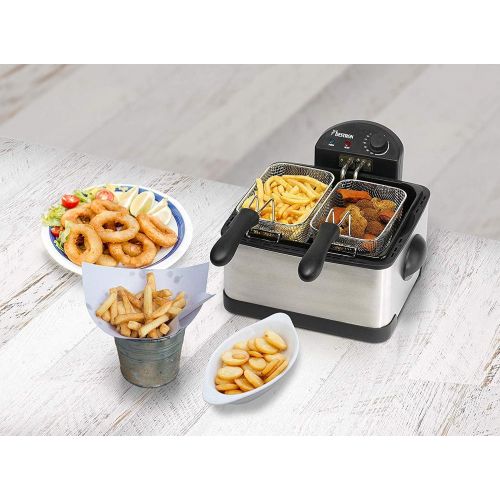  [아마존베스트]Breston Bestron Family Cool Zone Deep Fryer 3 Fryer Baskets 4 Litres for 1.5 kg / 2 x 750 g Deep Fryer, Viewing Window, 2000 W, Stainless Steel