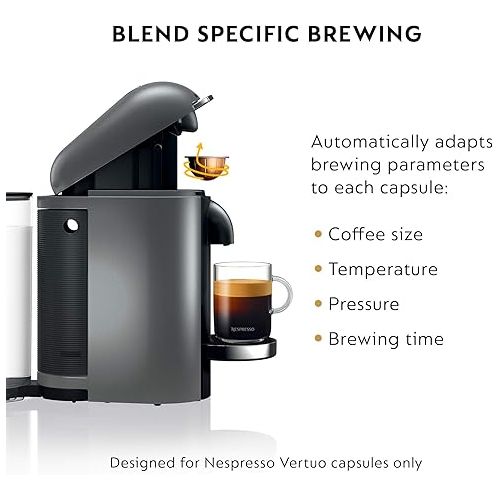 브레빌 Nespresso VertuoPlus Deluxe Coffee and Espresso Machine by Breville with Milk Frother, Titan