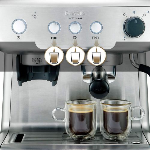 브레빌 Breville VCF126X Barista Max Siebtrager (2,8 L Wassertank, integriertes Mahlwerk und Milchschaumer, Edelstahl auch fuer Latte und Cappuccino)