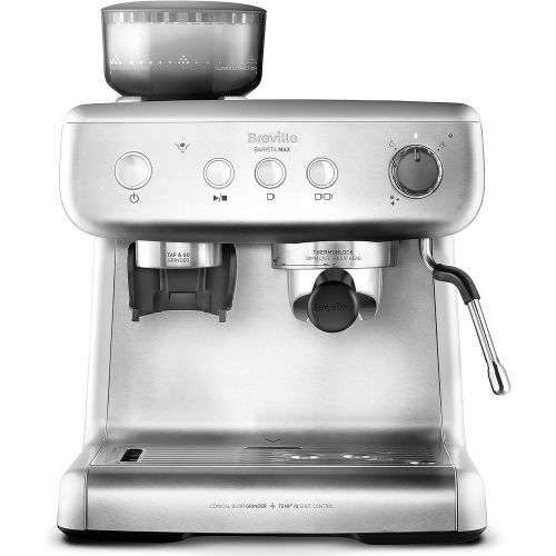 브레빌 Breville VCF126X Barista Max Siebtrager (2,8 L Wassertank, integriertes Mahlwerk und Milchschaumer, Edelstahl auch fuer Latte und Cappuccino)