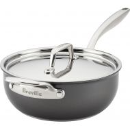 Breville Thermal Pro Hard Anodized Nonstick Sauce Pan/Saucepan/Saucier with Lid and Helper Handle, 4 Quart, Gray