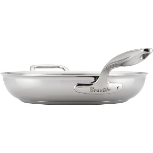 브레빌 Breville Thermal Pro Stainless Steel Frying Pan / Fry Pan / Stainless Steel Skillet with Helper Handle - 12.5 Inch, Silver