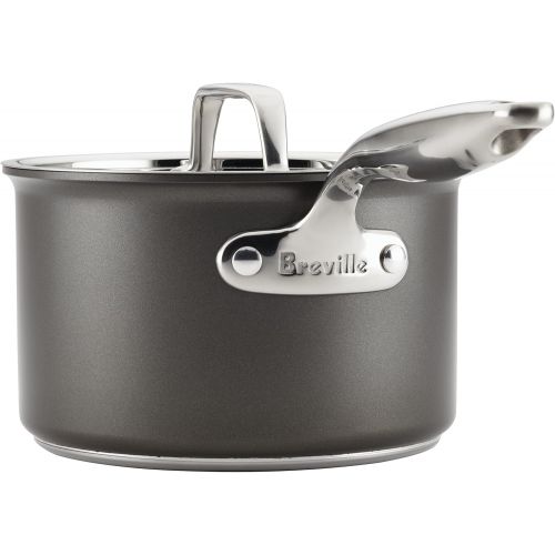 브레빌 Breville Thermal Pro Hard Anodized Nonstick Sauce Pan/Saucepan with Lid, 4 Quart, Gray