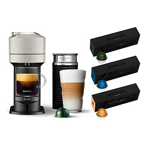 브레빌 Nespresso Vertuo Next Coffee and Espresso Machine with Aeroccino NEW by Breville, Light Grey and Espresso Maker + Nespresso Capsules VertuoLine, Medium and Dark Roast Coffee, 30 Co