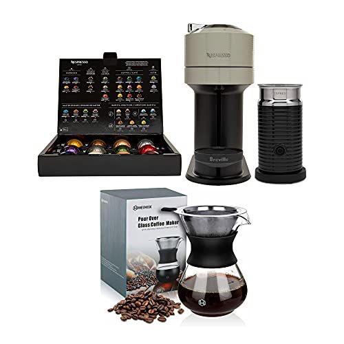 브레빌 Breville Nespresso BNV550GRY1BUC1 Vertuo Next Coffee and Espresso Machine (Light Gray) Bundle with 14oz Pour Over Coffee Maker Set (2 Items)