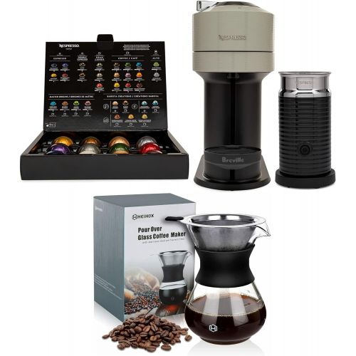 브레빌 Breville Nespresso BNV550GRY1BUC1 Vertuo Next Coffee and Espresso Machine (Light Gray) Bundle with 14oz Pour Over Coffee Maker Set (2 Items)