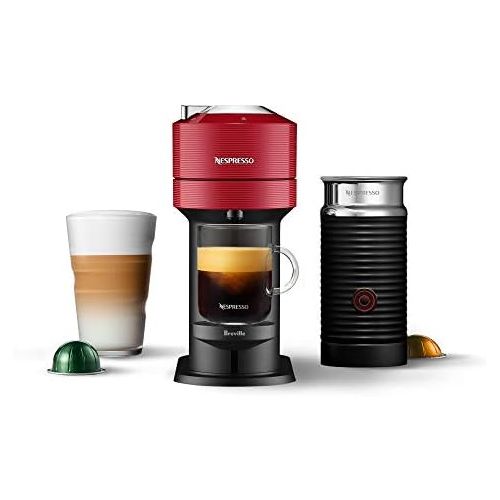 브레빌 [아마존베스트]Nespresso Vertuo Next Coffee & Espresso Machine with Aeroccino NEW by Breville, Cherry, Compact, Single Serve Coffee & Espresso Maker, One Touch Brew