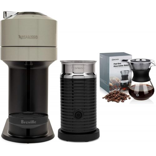 브레빌 Breville Nespresso BNV550GRY1BUC1 Vertuo Next Coffee and Espresso Machine (Light Gray) Bundle with 14oz Pour Over Coffee Maker Set (2 Items)