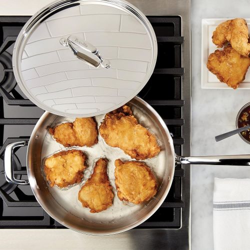 브레빌 Breville Clad Stainless Steel Saute Pan / Frying Pan / Fry Pan with Lid and Helper Handle - 5 Quart, Silver