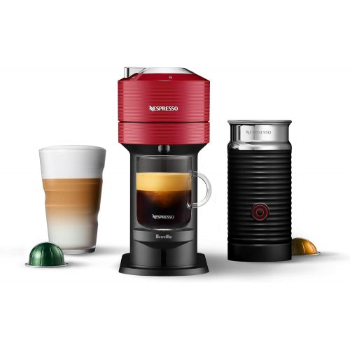 브레빌 [아마존베스트]Nespresso Vertuo Next Coffee & Espresso Machine with Aeroccino NEW by Breville, Cherry, Compact, Single Serve Coffee & Espresso Maker, One Touch Brew