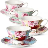 Brew To A Tea BTaT- Tea Cups, Tea Cups and Saucers Set of 4, Tea Set, Floral Tea Cups (8oz), Tea Cups and Saucers Set, Tea Set, Porcelain Tea Cups, Tea Cups for Tea Party, Rose Teacups, China Te