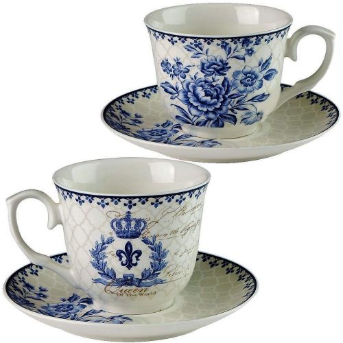  Brew To A Tea BTaT - Tea Set, China Tea Set, Tea Service, Tea Cups (8oz), Creamer and Sugar Set, Tea Cups and Saucer Set, Tea Pot, Tea Set for Adults, Tea Cups Set of 4, Blue Dream Tea Set, Porc