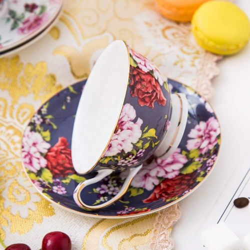  Brew To A Tea BTaT- Tea Cups, Tea Cups and Saucers Set of 6, Tea Set, Floral Tea Cups (8oz), Tea Cups and Saucers Set, Tea Set, Porcelain Tea Cups, Tea Cups for Tea Party, Rose Teacups, China Te