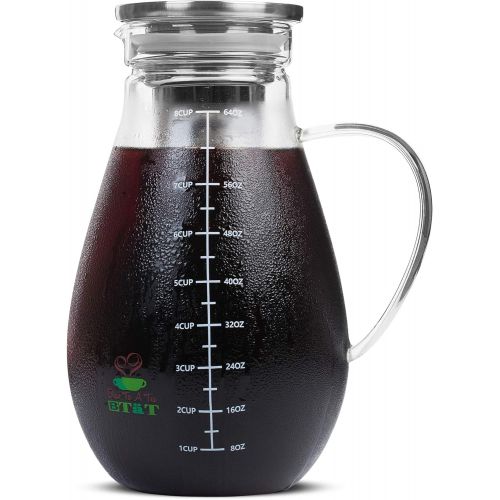  Brew To A Tea BTaT- Cold Brew Coffee Maker, Iced Coffee Maker, 2 Liter (2 Quart, 64 oz), Iced Tea Maker, Cold Brew Maker, Tea Pitcher, Coffee Accessories, Iced Tea Pitcher, Cold Brew System, Col