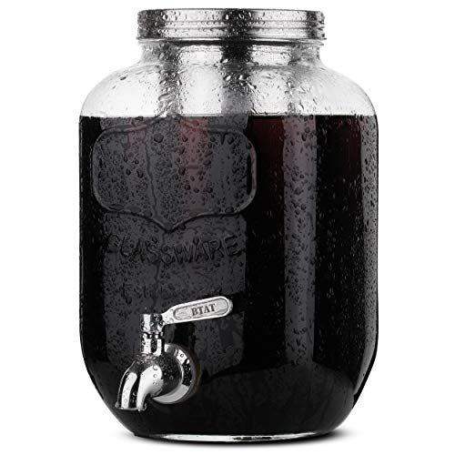  Brew To A Tea BTaT- Cold Brew Coffee Maker, 1 Gallon Mason Jars Drink Dispenser, Gallon Cold Brew Coffee Maker, Iced Tea Maker, Cold Brew Coffee Carafe, Beverage Dispenser, Glass Dispenser, Cold