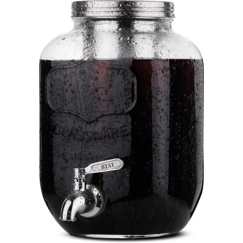  Brew To A Tea BTaT- Cold Brew Coffee Maker, 1 Gallon Mason Jars Drink Dispenser, Gallon Cold Brew Coffee Maker, Iced Tea Maker, Cold Brew Coffee Carafe, Beverage Dispenser, Glass Dispenser, Cold