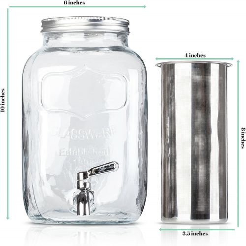  Brew To A Tea BTaT- Cold Brew Coffee Maker, 1 Gallon Mason Jars Drink Dispenser, Gallon Cold Brew Coffee Maker, Iced Tea Maker, Cold Brew Coffee Carafe, Beverage Dispenser, Glass Dispenser, Cold