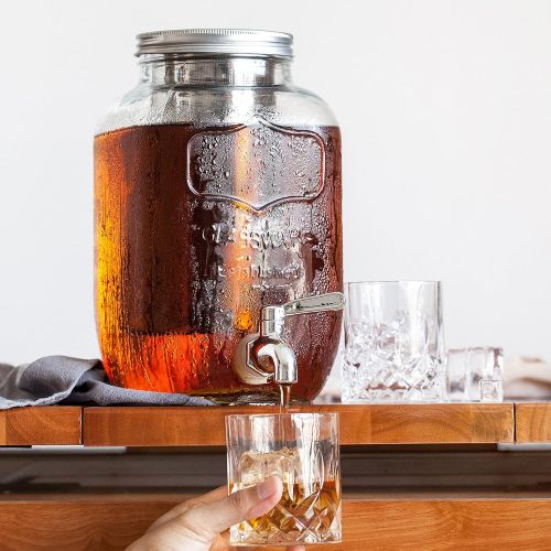  Brew To A Tea BTaT- Cold Brew Coffee Maker, 1 Gallon Mason Jars Drink Dispenser, Gallon Cold Brew Coffee Maker, Iced Tea Maker, Cold Brew Coffee Carafe, Beverage Dispenser, Glass Dispenser, Cold