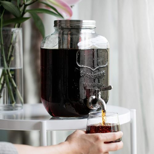  Brew To A Tea BTaT- Cold Brew Coffee Maker, 1 Gallon Mason Jars Drink Dispenser, Gallon Cold Brew Coffee Maker, Iced Tea Maker, Cold Brew Coffee Carafe, Beverage Dispenser, Glass Dispenser, Cold