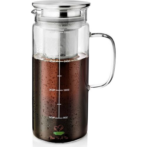  [아마존베스트]Brew To A Tea BTaT- Cold Brew Coffee Maker, 1 Quart,32 oz Iced Coffee Maker, Iced Tea Maker, Airtight Cold Brew Pitcher, Coffee Accessories, Cold Brew System, Cold Tea Brewing, Coffee Gift