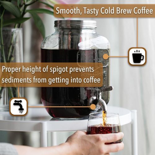  Brew To A Tea BTaT- Cold Brew Coffee Maker, 1 Gallon Mason Jars Drink Dispenser, Gallon Cold Brew Coffee Maker, Iced Tea Maker, Cold Brew Coffee Carafe, Beverage Dispenser, Glass Dispenser, Cold