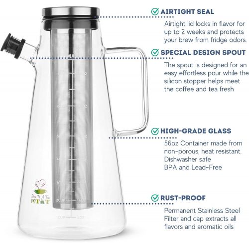  Brew To A Tea BTaT- Cold Brew Coffee Maker, Iced Coffee Maker, 2 Liter (2 Quart, 64 oz), Iced Tea Maker, Cold Brew Maker, Tea Pitcher, Coffee Accessories, Iced Tea Pitcher, Cold Brew System, Col