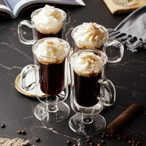  [아마존베스트]Brew To A Tea BTaT- Irish Coffee Mug, Coffee Glass, Set of 4 (10oz, 300ml), Double Wall Glass Irish Coffee Cup, Tea Cups, Latte Cups, Glass Coffee Mug, Beer Glasses, Latte Mug, Clear Mugs, Glass