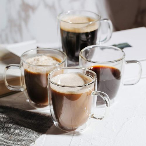  [아마존베스트]Brew To A Tea BTaT- Insulated Coffee Mugs, Glass Tea Mugs, Set of 4 (12 oz, 350 ml), Double Wall Glass Coffee Cups, Tea Cups, Latte Cups, Glass Coffee Mug, Beer Glasses, Latte Mug, Clear Mugs, G