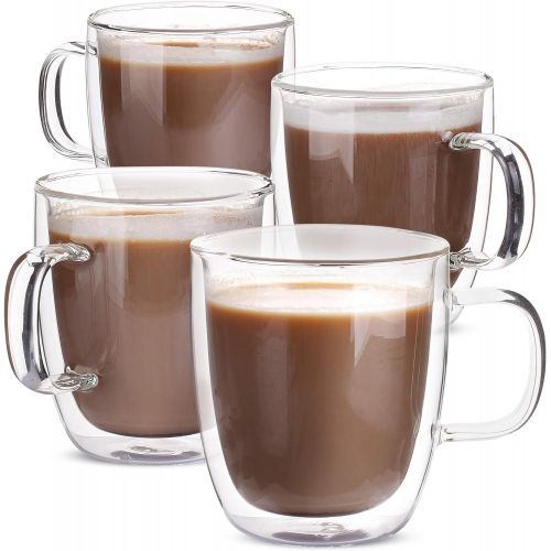  [아마존베스트]Brew To A Tea BTaT- Insulated Coffee Mugs, Glass Tea Mugs, Set of 4 (12 oz, 350 ml), Double Wall Glass Coffee Cups, Tea Cups, Latte Cups, Glass Coffee Mug, Beer Glasses, Latte Mug, Clear Mugs, G