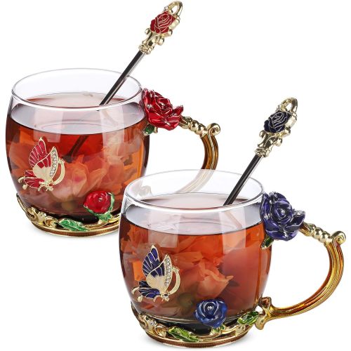  [아마존베스트]Brew To A Tea BTaT- Tea Cups, Pack of 2, Glass Tea Cup, Tea Cup, Fancy Tea Cups, Gifts for Women, Tea Mugs for Women, Flower Tea Cup, Blown Glass, Tea Cup Gift, TeaCup, Tea Sets for Women, Gift