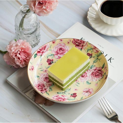  [아마존베스트]Brew To A Tea BTaT- Dessert Plates, 8 inch, Set of 6, Porcelain Bone China, Appetizer Plates, Floral Plates, Salad Plates, Small Plates, Small Plates Set, Small Dishes, Dinnerware, Salad Plates