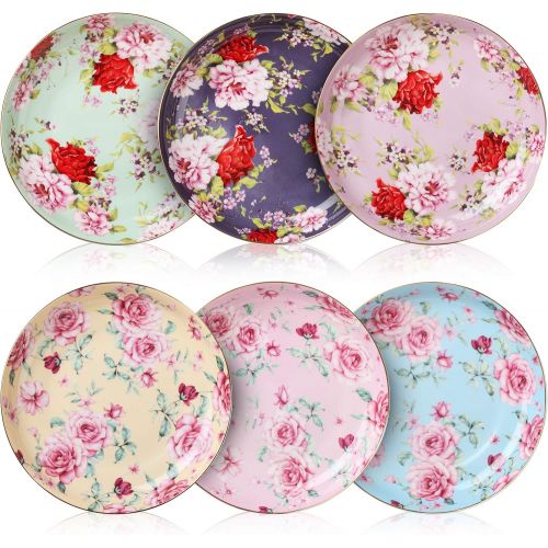  [아마존베스트]Brew To A Tea BTaT- Dessert Plates, 8 inch, Set of 6, Porcelain Bone China, Appetizer Plates, Floral Plates, Salad Plates, Small Plates, Small Plates Set, Small Dishes, Dinnerware, Salad Plates