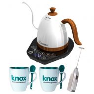 /Brewista BA6VKETLPW Artisan Gooseneck Variable Kettle, 600ml, Pearl White Includes Two Mugs with Spoons and Handheld Milk Frother