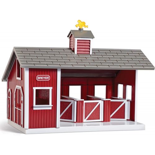  Breyer Stablemates Red Stable and Horse Set | 12 Piece Play set with 2 Horses | 11.5L x 7.5W x 9.25H | 1:32 Scale | Model #59197