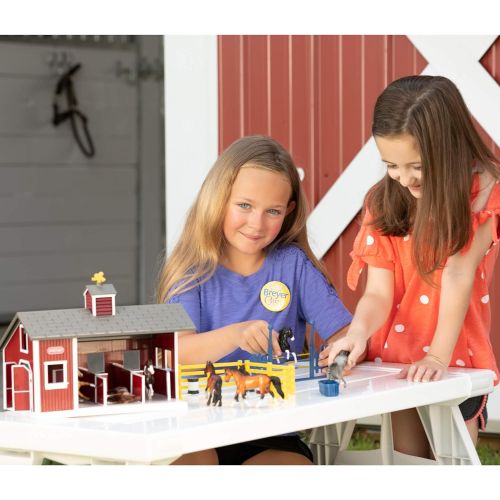  Breyer Stablemates Red Stable and Horse Set | 12 Piece Play set with 2 Horses | 11.5L x 7.5W x 9.25H | 1:32 Scale | Model #59197