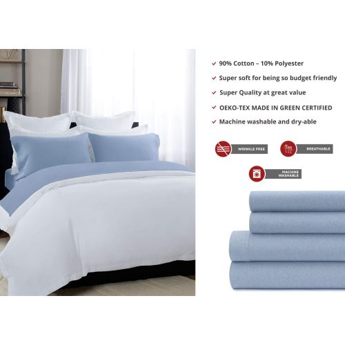  Briarwood Home Heathered Jersey Sheet Set  100% Cotton Luxurious Bedding  150 GSM Deep Pocket, Ultra-Soft, Breathable & Durable Heather Sheet Perfect for Any Season (Queen, Blue