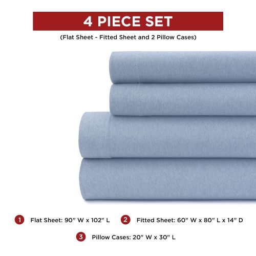  Briarwood Home Heathered Jersey Sheet Set  100% Cotton Luxurious Bedding  150 GSM Deep Pocket, Ultra-Soft, Breathable & Durable Heather Sheet Perfect for Any Season (Queen, Blue