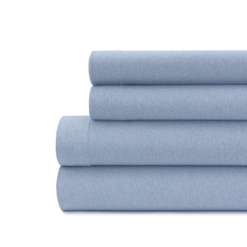  Briarwood Home Heathered Jersey Sheet Set  100% Cotton Luxurious Bedding  150 GSM Deep Pocket, Ultra-Soft, Breathable & Durable Heather Sheet Perfect for Any Season (Queen, Blue